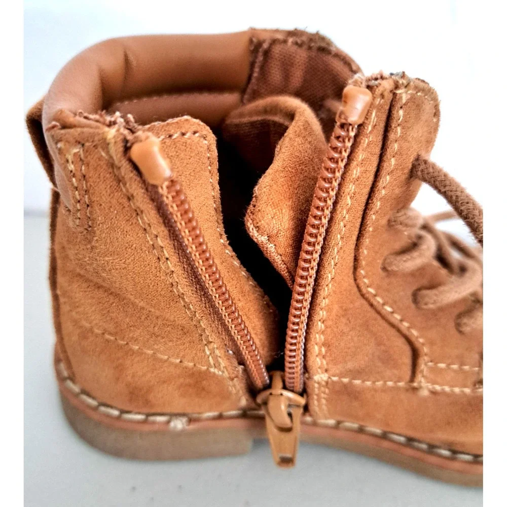 Old Navy‎ Brown Faux Suede Boots Girls / Baby Size 7 Side Zipper Utility Preppy